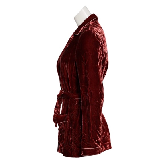 Barneys New York Italy Rust Burgundy Velvet Belted Blazer Jacket IT 42 US 6 - Picture 8 of 10